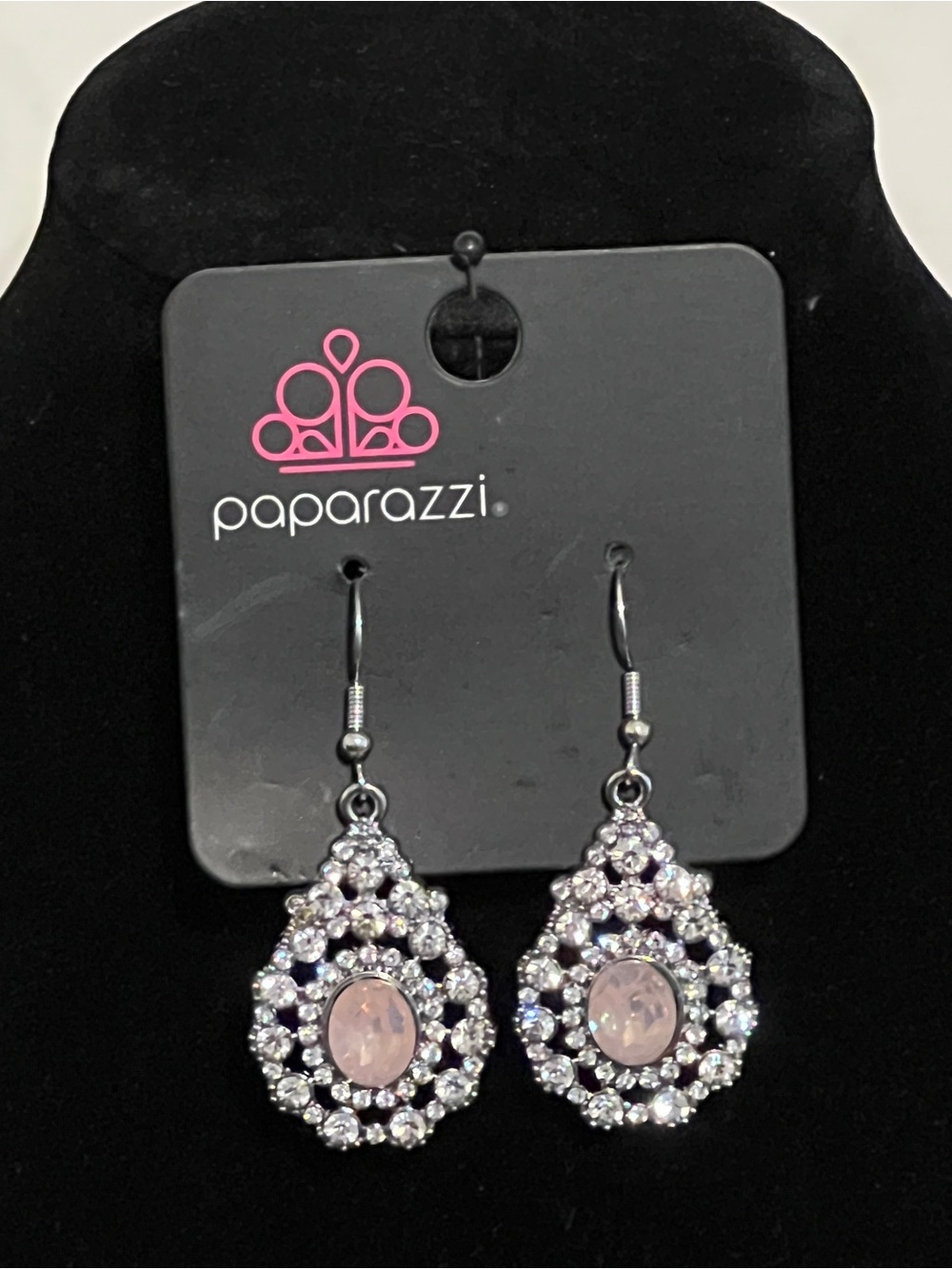 Paparazzi Pink and Clear Crystal Filigree Teardrop Earrings